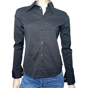 Bejeweled Susan Fixel Vintage S Black Purple Graphic Rhinestone Button Up Shirt